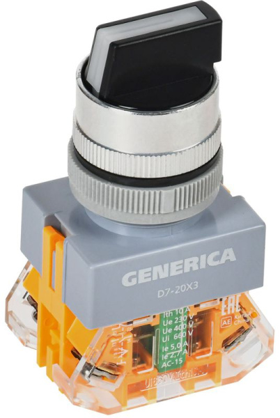Переключатель D7-20X3 3 полож. 1НО+1НЗ черн. GENERICA BSW50-20X3-3-21-3-K02-G