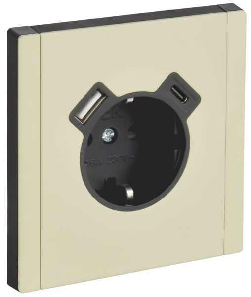Розетка 1-м СП FORTE&PIANO FP847M 16А IP20 USB A+C 18Вт с заземл. защ. шторки винтовое крепление сл. кость IEK FP-R14-16-U22-018-M-K41