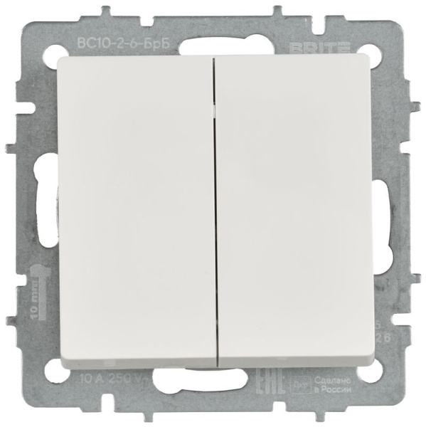 Выключатель проходной 2-кл. 1п 1мод. BRITE ВС10-2-6-БрБ 10А IP20 РФ бел. IEK BR-V22-0-10-K011