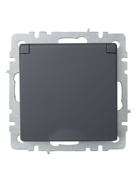 Розетка BRITE РСбш10-3-БрГ 16А IP20 с заземл. защ. шторки с крышкой механизм графит IEK BR-R16-16-K53