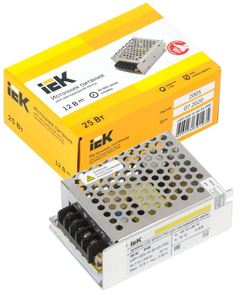 Драйвер LED ИПСН-PRO 5050 25Вт 12В блок-клеммы IP20 IEK LSP1-025-12-20-33-PRO