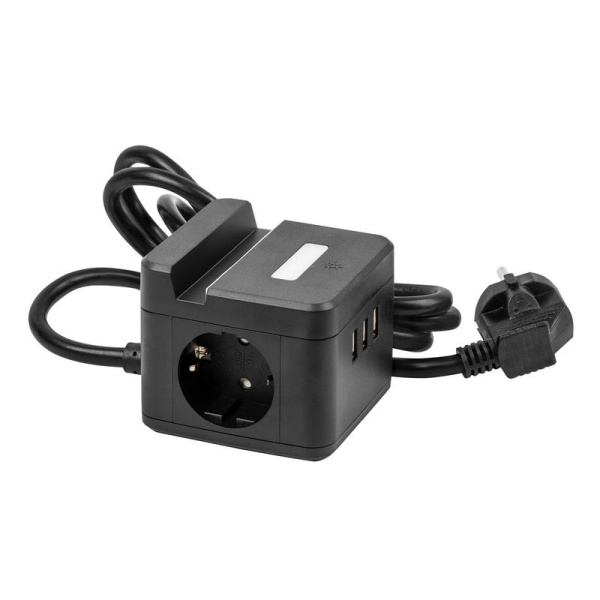 Удлинитель 2х1.5м с заземл. 16А Standard S-GCD2-1.5SBUH BLACK 3 USB держатель для телефона черн. Uniel UL-00011252