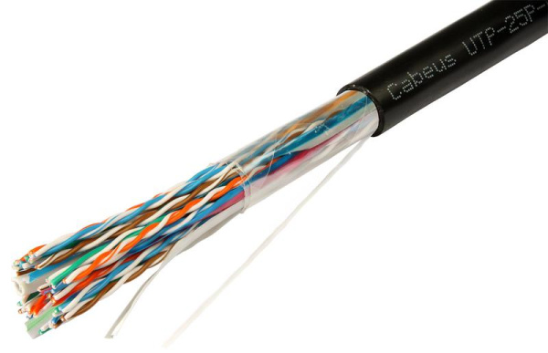 Кабель витая пара UTP (U/UTP) кат.5 25 пар 24 AWG ОЖ solid для внешн. прокладки UV PE Cabeus 7467c
