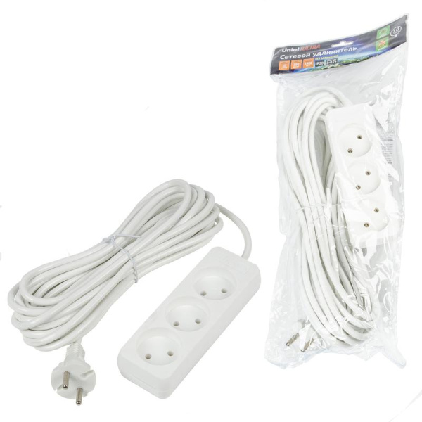 Удлинитель 3х10м без заземл. 10А Ultra S-CU3-10 WHITE бел. Uniel UL-00009980