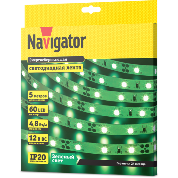 Лента светодиодная 80 296 NLS-3528G60-4.8-IP20-12V R5 (уп.5м) Navigator 80296