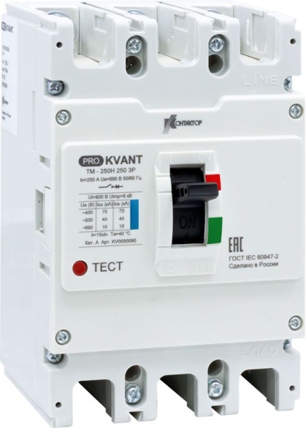 Выключатель автоматический PRO.KVANT TM-250N 3P 200А 35кА в литом корпусе с термомагнит. расцеп. Контактор KV0000072