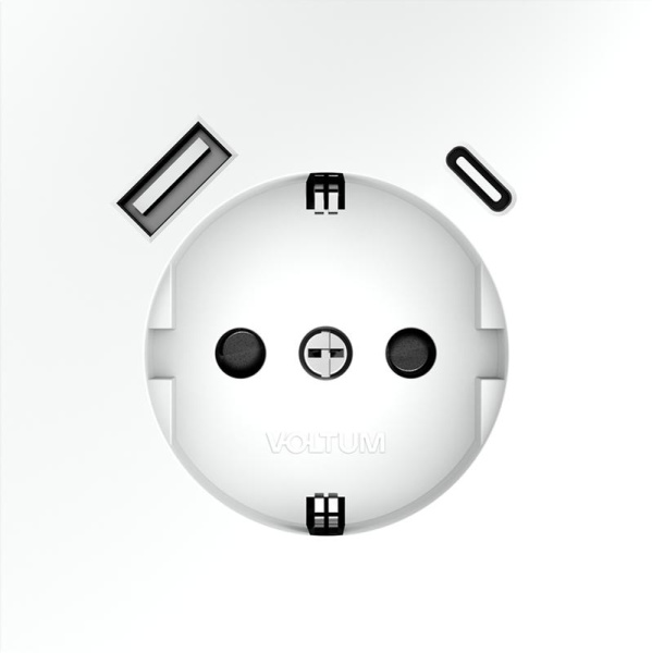 Розетка 1-м СП S70 16А с USB A+С с заземл. защ. шторки механизм бел. матов. Voltum VLS040502