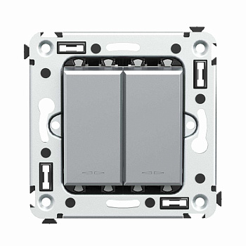 Выключатель 2-кл. 2мод. СП Avanti "Закаленная сталь" 16А сер. DKC 4404104
