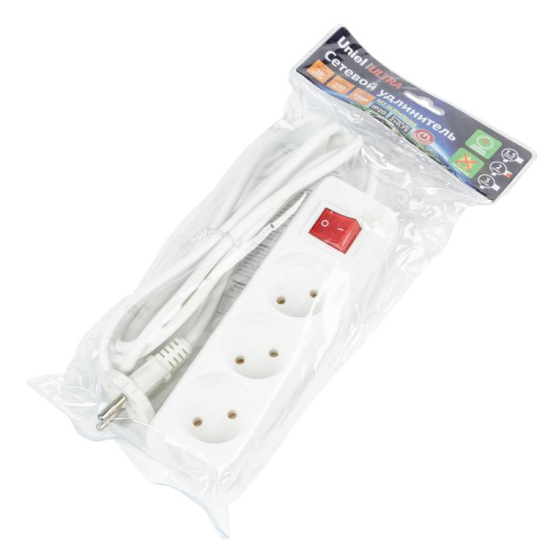 Удлинитель 3х2м без заземл. 10А Ultra S-CU3-2B WHITE бел. Uniel UL-00009994