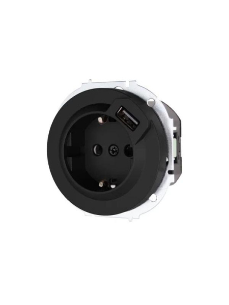 Розетка 1-м СП OSEN с заземл. + USB разъем механизм черн. бархат LEZARD 743-4288-181
