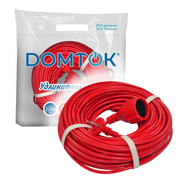 Удлинитель-шнур 1х40м без заземл. 10А IP20 2.2кВт ПВС 2х1 DOMTOK 2491