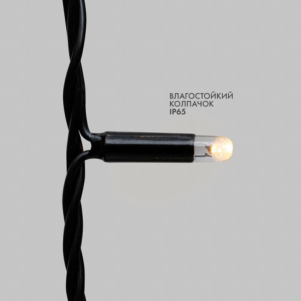 Гирлянда светодиодная "Нить" 10м 100LED тепл. бел. 12Вт 24В IP65 постоян. свечение провод ПВХ черн. Neon-Night 305-146