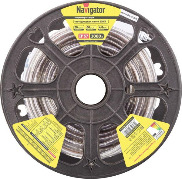 Лента светодиодная 14 512 NLS-3528WW60-4.8-IP67-220V (уп.20м) Navigator 14512