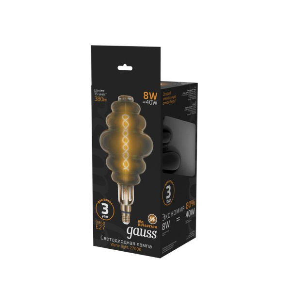 Лампа светодиодная филаментная Black Filament 8Вт Honeycomb тонированная 2700К тепл. бел. E27 380лм GAUSS 159802008