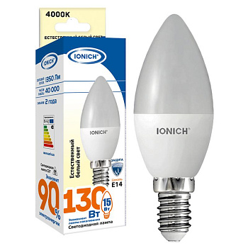 Лампа светодиодная C37 15Вт свеча 4000К E14 230В IONICH 1907