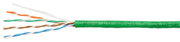 Кабель витая пара U/UTP кат.5E 4х2х24AWG solid PVC нг(А)-LS UTP-4P-Cat.5e-SOLID-GN зел. (уп.305м) Cabeus 7250c
