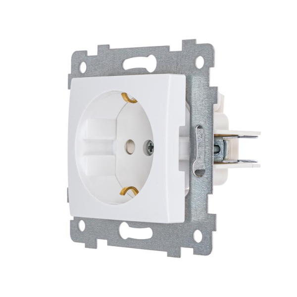 Розетка 1-м СП Мария РС16-446 16А IP20 с заземл. защ. шторки механизм бел. Кунцево 110020