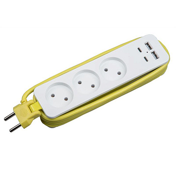 Удлинитель 3х1.8м без заземл. 10А Travel S-CT3-1.8UC WHITE/GREEN 2USB+2TYPE C (31А) бел./салат. Uniel UL-00011138