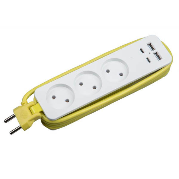 Удлинитель 3х1.8м без заземл. 10А Travel S-CT3-1.8UC WHITE/GREEN 2USB+2TYPE C (31А) бел./салат. Uniel UL-00011138