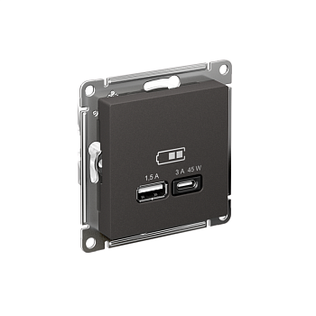 Розетка USB AtlasDesign тип A+C 45Вт высокоскор. ЗУ QC PD механизм базальт SE ATN001429