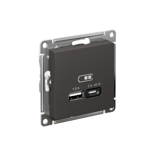Розетка USB AtlasDesign тип A+C 45Вт высокоскор. ЗУ QC PD механизм базальт SE ATN001429