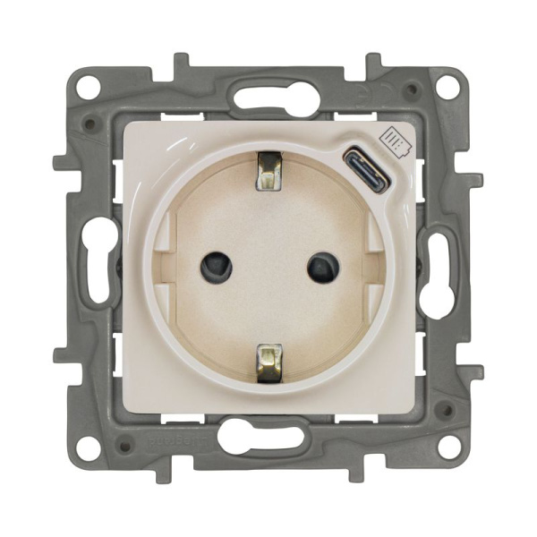 Розетка 1-м СП Etika 16А IP20 250В 1500мА USB C 7.5Вт с заземл. защ. шторки безвинтов. клеммы механизм сл. кость IEK 672388
