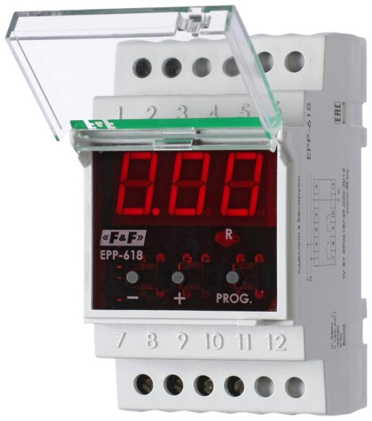 Реле тока EPP-618 150-250В AC 16А 1P IP20 многофункц. 0.5-50А (с внешн. трансформаторами тока более до 999А) монтаж на DIN-рейке 35мм F&F EA03.004.007