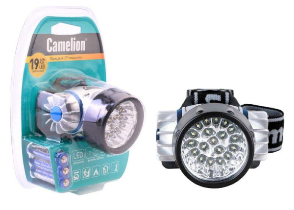 Фонарь налобный LED 5323-19Mx 19 ультра-ярких LED 4 режима 3хR03 (в компл.) металлик Camelion 8138