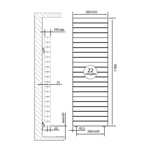 Радиатор PianoForte Tower 500 new 22 секц. биметал. Noir Sable Royal Thermo НС-1176346