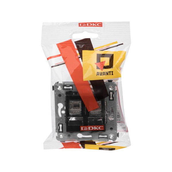 Розетка компьютерная 2-м СП Avanti "Черный квадрат" RJ45 кат.6 экранир. DKC 4402394