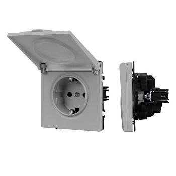 Розетка ARL NOBE SCT-MCP-SFPL-IS 16А 250В с заземл. со шторками и крышкой софт-тач никель Arlight 059441(1)