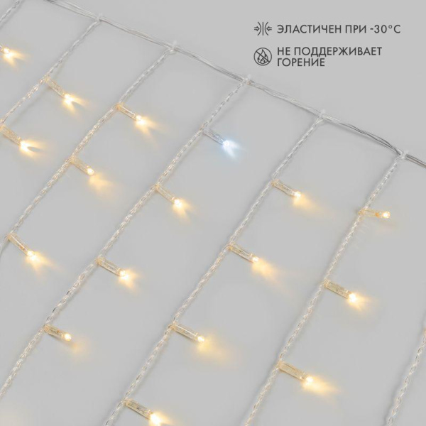 Гирлянда светодиодная "Айсикл" (бахрома) 4.8х0.6м 176LED тепл. бел. 230В IP65 эффект мерцания провод ПВХ прозр. нужен шнур 303-500-1 Neon-Night 255-186