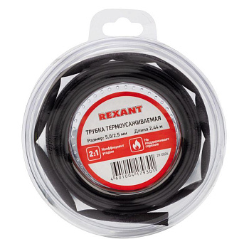 Трубка термоусадочная ТУТ нг 5.0/2.5 черн. ролик 2.44м Rexant 29-0026