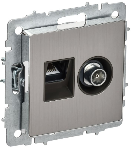 Розетка компьютерная + телевизионная 2-м BRITE РТВ/РК12-БрГН RJ45 кат.5E + TV механизм метал. хром/никель IEK BR-AK20-1-M-K23