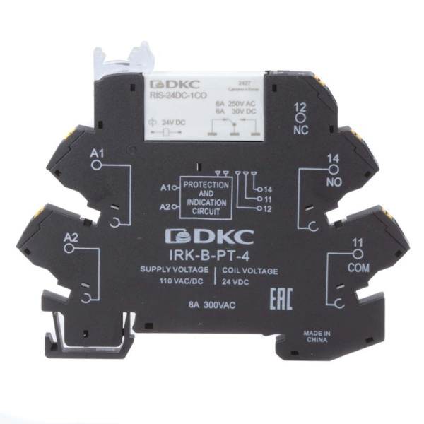 Реле интерфейсное 1CO ком. ток 6А AgSnO2 напряжение 110В AC/DC push-in клеммы DKC IRK-110UC-1CO-PT