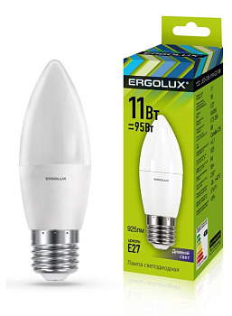Лампа светодиодная LED-C35-11W-E27-6K 11Вт свеча матовая 6500К холод. бел. E27 220-240В Ergolux 13623
