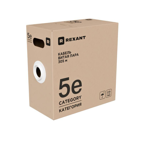 Кабель витая пара U/UTP кат.5E 4х2х0.52 24AWG PE OUTDOOR SOLID черн. РФ (305м) Rexant 02-0006-R