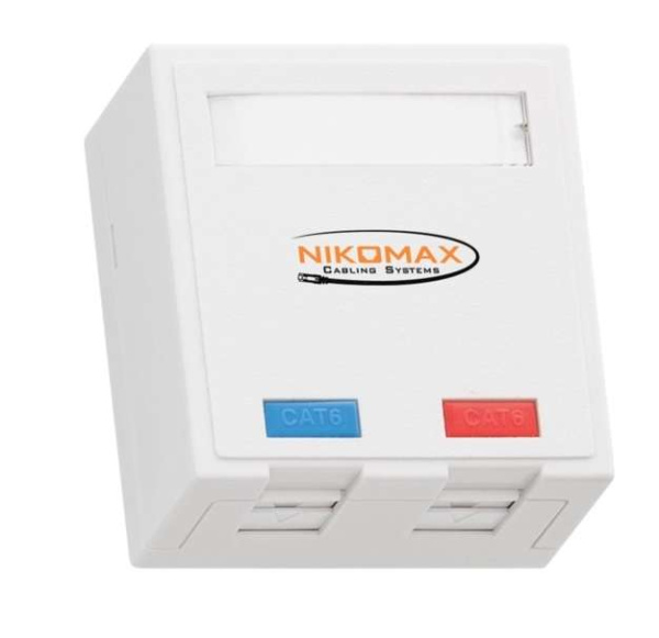 Розетка 2 порта кат.5E (класс D) 100МГц RJ45 (8P8C) FT-TOOL/110/KRONE T568A/B полный экран со шторками бел. NIKOMAX NMC-WO2SD2-FT-ST-WT
