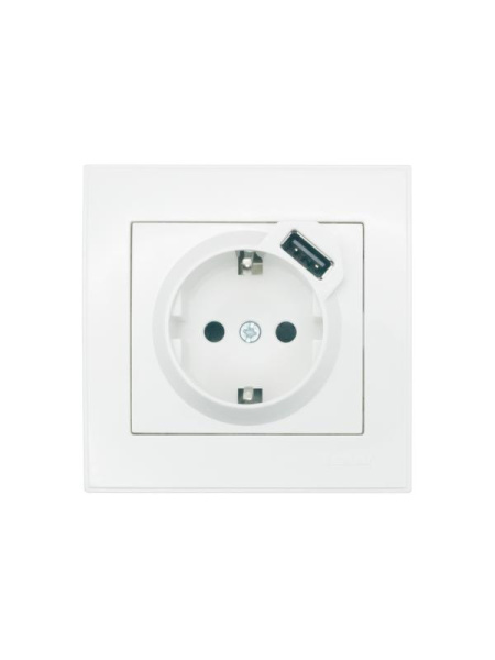 Розетка 1-м СП RAIN 16А IP20 с заземл. + USB механизм бел.. LEZARD 703-0288-181