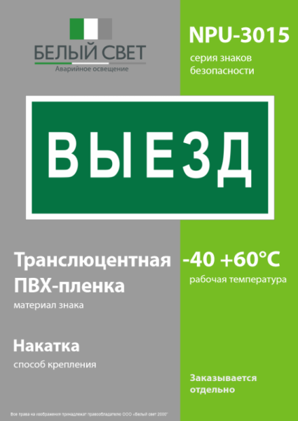 Знак безопасности NPU-3015.N02"Выезд" Белый свет a25481