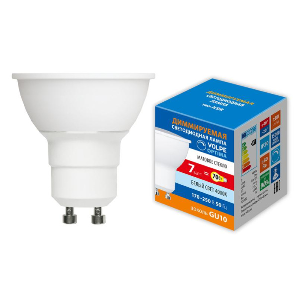 Лампа светодиодная LED-JCDR-7W/4000K/GU10/FR/DIM/SLS 7Вт JCDR матовая 4000К бел. свет GU10 диммир. Volpe UL-00009234