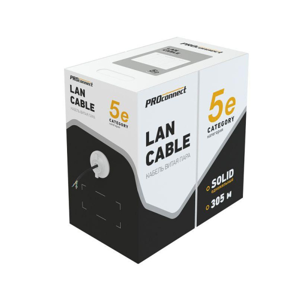 Кабель витая пара F/UTP кат.5e 4х2х24AWG solid CCA PE OUTDOOR омедненный алюм. черн. (уп.305м) PROCONNECT 01-0146-3