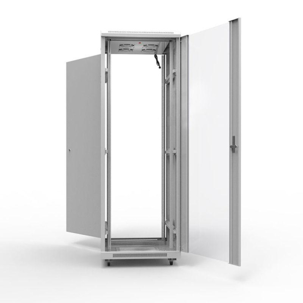 Шкаф телекоммуникационный напольный 19дюйм 47U 600х600мм передняя дверь стекло дверь задняя металл разборный сер. RAL7035 Rexant 04-2304