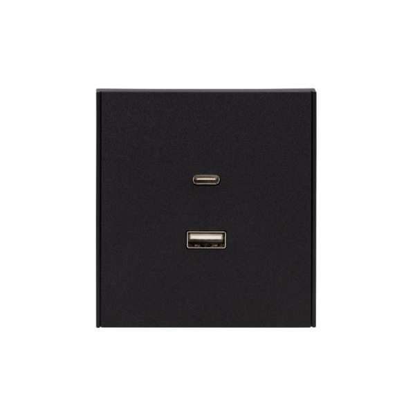 Розетка 2-м СП STRONG 16А IP20 USB-A + Type-C 3А с функцией быстрой зарядки антрацит Kranz KR-78-0734-5