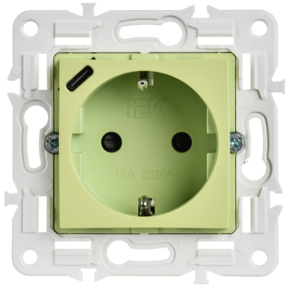 Розетка SKANDY 18Вт 16А с заземл. защ. шторки с USB C SK-R17G мятный IEK SK-R14-16-U14-018-K06