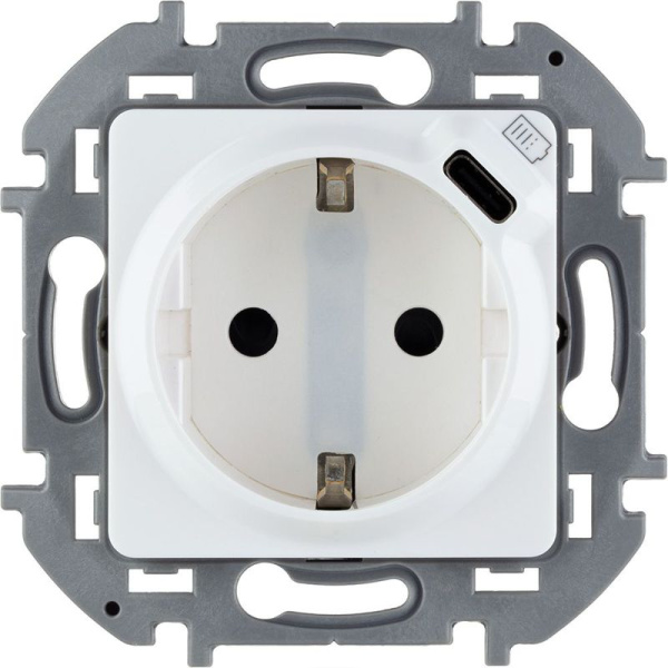 Розетка 1-м СП Inspiria 16А IP20 250В 2P+E немецк. стандарт с заряд. устройством USB тип C 1.5А 5В механизм бел. IEK 673770