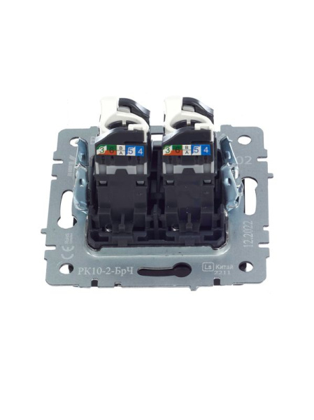 Розетка компьютерная двойн. СП RJ45 кат.5E BRITE РК10-2-БрЧ механизм черн. IEK BR-K20-1-K02