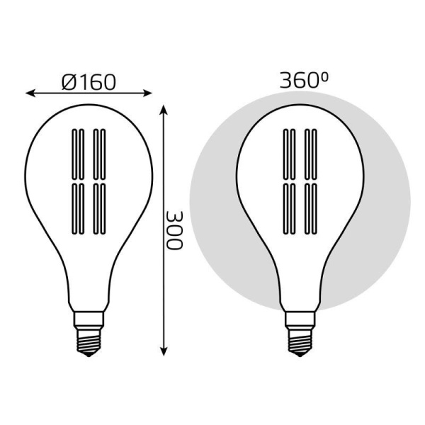 Лампа светодиодная филаментная Black Filament 8Вт A160 грушевидная золотая 2400К тепл. бел. E27 780лм GAUSS 149802008