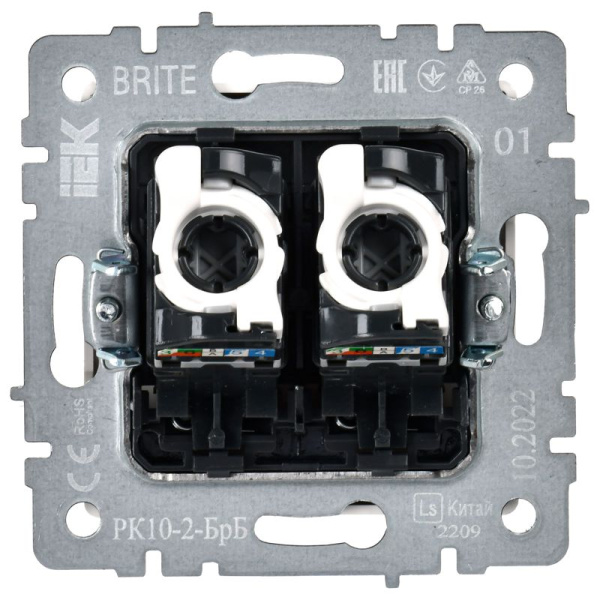 Розетка компьютерная двойн. СП RJ45 кат.5E BRITE РК10-2-БрБ механизм бел. IEK BR-K20-1-K01