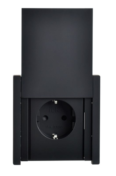 Розетка СП FORTE&PIANO16А IP44 FP119 с заземл. защ. шторки с крышкой безвинт. крепл. черн. IEK FP-R16-16-1-44-K02